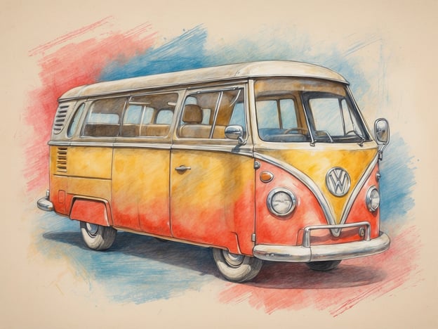 Auf dem Bild ist ein farbenfroher VW Bus zu sehen, der in einer künstlerischen Zeichnung dargestellt ist. Diese Art von Fahrzeug wird oft mit Reisen und Freiheit assoziiert, was bei Kunden große Begeisterung auslösen kann. 

Wenn Kunden diesen VW Bus mieten oder kaufen, heben sie häufig die nostalgische Anziehungskraft und den Charme hervor, die mit dem Fahrzeug verbunden sind. Die Gästebewertungen betonen oft das Gefühl von Abenteuer und die Erinnerungen, die sie während ihrer Reisen mit diesem Bus sammeln konnten. 

Zusammengefasst ist der VW Bus nicht nur ein Fortbewegungsmittel, sondern auch ein Symbol für unvergessliche Erlebnisse und Freundschaft.