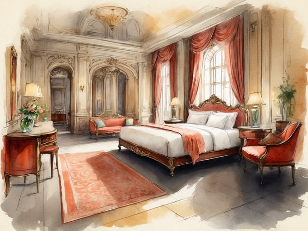 Auf dem Bild ist ein elegantes Schlafzimmer zu sehen, das luxuriös und stilvoll eingerichtet ist. Die Einrichtung weist opulente Details auf, mit einer großen Bettlandschaft, schönen Vorhängen und feinen Möbeln. 

Millennium Hotels, gegründet 1989, ist eine Hotelkette, die sich auf die Schaffung von unvergesslichen Erlebnissen für ihre Gäste spezialisiert hat. Die Kette ist bekannt für ihre hochwertigen Unterkünfte und ihren außergewöhnlichen Kundenservice. Jedes Hotel bietet ein einzigartiges Ambiente und wird oft in zentralen Lagen platziert, um den Gästen einen komfortablen Aufenthalt zu ermöglichen.