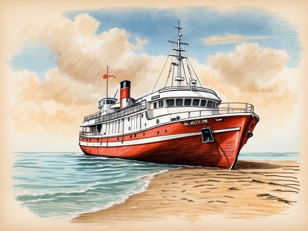 Auf dem Bild ist ein rotes Schiff zu sehen, das an einem Strand auf Baltrum liegt. Baltrum ist eine der Ostfriesischen Inseln in Deutschland und bekannt für ihre malerischen Landschaften und die maritime Geschichte. Das Schiff, das im Bild zu sehen ist, könnte an die Bedeutung des Seehandels und den Fährverkehr erinnern, der die Insel mit dem Festland verbindet. 

Früher war Baltrum ein wichtiger Ausgangspunkt für Fischer und Seeleute. Die Insel hat eine reiche Geschichte, die eng mit dem Meer verbunden ist. Schiffe wie das im Bild gezeigte spielten eine zentrale Rolle im täglichen Leben der Bewohner und der Besucher, die die natürliche Schönheit der Insel erkunden wollten.