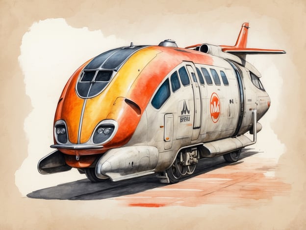 Auf dem Bild ist ein futuristisch gestaltetes Fahrzeug zu sehen, das an einen Zug oder ein Transportmittel erinnert. Es hat eine aerodynamische Form mit einer markanten Farbgebung in Orange und Grau sowie großen Fenstern. Solche Designs sind oft in Konzeptstudien für moderne Verkehrsmittel zu finden.

Bezüglich des Studios M in Al Barsha: Es handelt sich um einen kreativen Raum, der auf Design, Kunst und Innovation spezialisiert ist. Das Studio fördert kreative Projekte und bietet eine Plattform für Künstler und Designer, um ihre Werke zu präsentieren und zu entwickeln. Es ist bekannt für eine inspirierende Atmosphäre und vielfältige künstlerische Angebote.