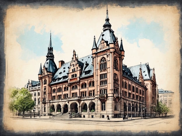 Auf dem Bild ist ein Gebäude zu sehen, das stark an das Hamburger Rathaus erinnert. Dieses monumentalistische Bauwerk ist im neugotischen Stil gehalten und trägt charakteristische Merkmale, wie die markanten Türme und die reichverzierte Fassade. 

Das Hamburger Rathaus wurde zwischen 1886 und 1897 erbaut und dient als Sitz der hamburgischen Bürgerschaft sowie der Hamburger Regierung. Es ist bekannt für seine beeindruckende Architektur und die zahlreichen Kunstwerke im Innenraum. Das Rathaus ist nicht nur ein Verwaltungsgebäude, sondern auch ein Symbol für die Stadt Hamburg, das ihre lange Geschichte und ihre politische Bedeutung verkörpert. 

Die Kombination aus historischer Bedeutung und architektonischer Pracht macht das Hamburger Rathaus zu einem wichtigen Wahrzeichen der Stadt.