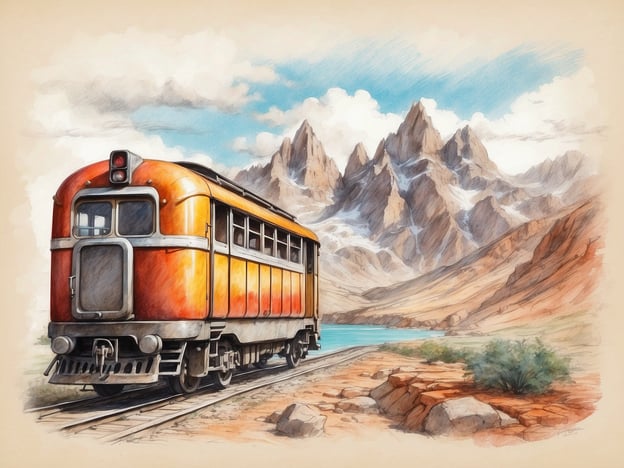 Auf dem Bild ist eine orangefarbene Lokomotive zu sehen, die an malerischen Bergen vorbeifährt. Diese Szenerie lädt zu verschiedenen Aktivitäten ein: 

1. **Eisenbahnreisen**: Die Fahrt mit dem Zug durch diese beeindruckende Landschaft könnte ein unvergessliches Erlebnis sein, bei dem man die Natur bestaunen kann.

2. **Wandern**: Die majestätischen Berge im Hintergrund bieten zahlreiche Wanderwege, ideal für Abenteuerlustige, die die Ruhe der Natur genießen möchten.

3. **Fotografie**: Die spektakuläre Kulisse wäre ein perfekter Ort für Fotografien, um die Schönheit der Landschaft und die Farben des Zuges einzufangen.

4. **Picknicks**: An dem ruhigen Gewässer in der Nähe könnte man ein entspanntes Picknick mit Freunden oder Familie genießen, während man den Blick auf die Berge und den Zug richtet.

Alles in allem schafft das Bild eine einladende Atmosphäre für Erkundung und Erholung in der Natur.