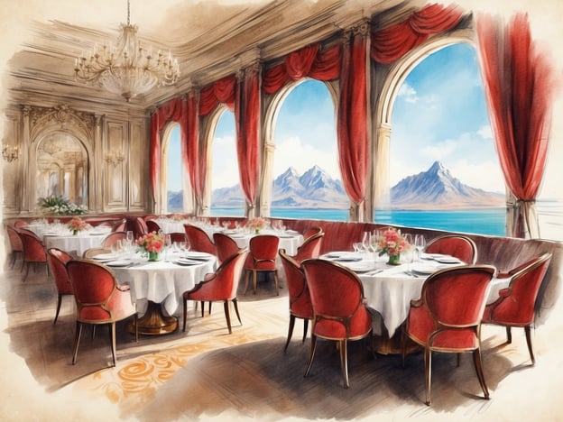 Auf dem Bild ist ein eleganter Restaurantbereich zu sehen, der durch große Fenster mit Blick auf Berge und Wasser geprägt ist. Der Raum ist geschmackvoll eingerichtet, mit runden Tischen, weißen Tischdecken und roten Stühlen. 

In Bezug auf die Gastronomieerlebnisse bei Layan Residences könnten solche beeindruckenden Kulissen eine exquisite kulinarische Erfahrung bieten. Gäste können sich auf exquisite Speisen freuen, die durch die atemberaubende Aussicht und die luxuriöse Atmosphäre bereichert werden. Die Kombination aus erstklassigem Service und einer unvergesslichen Umgebung schafft ein einzigartiges Gastronomieerlebnis, das den Aufenthalt in Layan Residences zu etwas Besonderem macht.