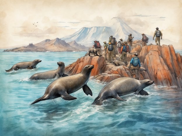 Auf dem Bild sind eine Gruppe von Menschen zu sehen, die an einer felsigen Küste stehen und die Landschaft beobachten. Im Wasser schwimmen mehrere Seelöwen, eine typische Tierart der Galapagosinseln. 

In den Galapagosinseln können Besucher Aktivitäten wie Schnorcheln und Tauchen unternehmen, um die vielfältige Meeresfauna zu erkunden. Zudem gibt es geführte Wanderungen, bei denen man die einzigartigen Landschaften und die Tierwelt hautnah erleben kann. Auch Bootsfahrten zu verschiedenen Inseln sind beliebt, um mehr über die Natur und die Tierarten der Galapagosinseln zu lernen. Seelöwen sind oft ein Highlight dieser Ausflüge, da sie in ihrem natürlichen Lebensraum beobachtet werden können.