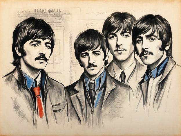 Auf dem Bild sind vier stilisierte Portraits von Personen zu sehen, die für ihre Musikkarriere bekannt sind. Diese Darstellung erinnert stark an die berühmte Band The Beatles, die in den 1960er Jahren weltweite Berühmtheit erlangte. Ihre Musik hatte großen Einfluss auf die Popkultur und sie traten oft bei bedeutenden Veranstaltungen wie dem Ed Sullivan Show auf, die einen enormen Einfluss auf die Musikszene hatte.

Die Beatles sind auch mit verschiedenen Sehenswürdigkeiten verbunden, wie dem Abbey Road Studio in London, wo sie viele ihrer ikonischen Alben aufnahmen. Ihre Auftritte in Liverpool, ihrer Heimatstadt, sind ebenfalls legendär und ziehen noch heute viele Touristen an.