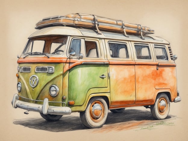 Auf dem Bild ist ein klassischer VW-Bus zu sehen, der oft mit Abenteuern und Reisen in Verbindung gebracht wird. Dieser Bus symbolisiert eine nachhaltige Lebensweise und die Nachfrage nach umweltfreundlicheren Transportmitteln. 

Moderne Versionen dieser Fahrzeuge legen großen Wert auf ökologische Materialien, geringere Emissionen und alternative Antriebe wie Elektromotoren. Die Wiederverwendung und Restaurierung von Oldtimern, wie diesem VW-Bus, fördert zudem die Nachhaltigkeit, da Materialien geschont und Abfall reduziert werden. 

Zusätzlich könnte der Bus auch für umweltbewusste Reisen stehen, etwa Campingreisen in der Natur, die den Respekt vor der Umwelt und einen sanften Tourismus betonen.