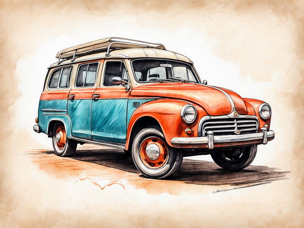 Auf dem Bild ist ein vintage Auto zu sehen, das in orange und blau lackiert ist. Solche Fahrzeuge sind oft beliebte Ausstellungsstücke auf Oldtimer-Messen oder Fahrzeugshows, wo Liebhaber klassischer Autos zusammenkommen. Zudem könnten spezielle Veranstaltungen, wie regionale Ausfahrten oder Retro-Festivals, angeboten werden, bei denen Teilnehmer mit ihren historischen Fahrzeugen zusammenkommen, um die Gemeinschaft und das Interesse an Oldtimern zu feiern. Es könnte auch Angebote für Reparatur- und Restaurierungsdienste geben, die sich auf solche einzigartigen Autos spezialisiert haben.