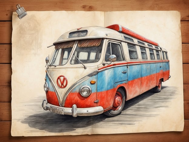 Auf dem Bild ist ein klassischer Volkswagen-Bus zu sehen, der in einer künstlerischen, skizzierten Darstellung abgebildet ist. Mit seinen lebhaften Farben rot und blau repräsentiert er nicht nur ein ikonisches Fahrzeug, sondern auch das Gefühl von Freiheit und Abenteuer. Solche Oldtimer sind oft mit Erinnerungen an Reisen verbunden, bei denen man kulturelle Highlights erleben kann. Diese Fahrzeuge sind nicht nur praktisch, sondern auch Teil der automobilen Geschichte und Kultur.