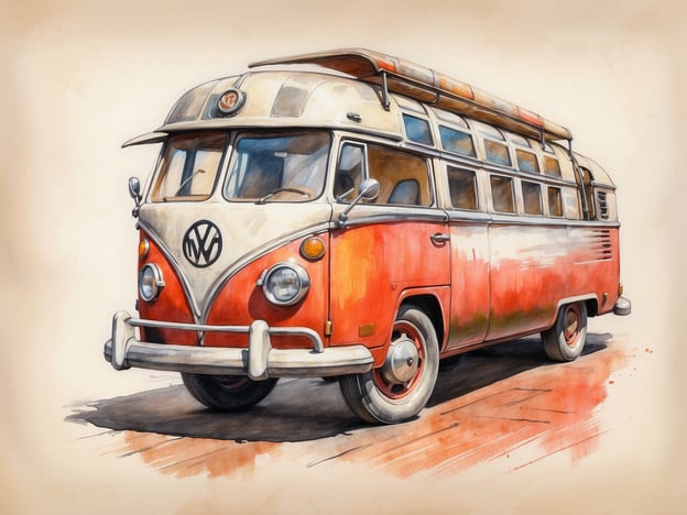 Auf dem Bild ist ein klassischer Volkswagen Bus zu sehen, der in den Farben Weiß und Orange lackiert ist. Solche Fahrzeuge sind nicht nur praktische Fortbewegungsmittel, sondern auch ein Symbol für Abenteuer und Freiheit, besonders in den 1960er und 1970er Jahren. Kunst und Kultur hautnah erleben, indem man sich an die Zeit erinnert, in der diese Autos für viele Menschen Reisen, Freiheit und Gemeinschaft verkörperten. Der VW Bus hat mittlerweile Kultstatus erreicht und ist oft Teil von Veranstaltungen und Ausstellungen, die das Lebensgefühl dieser Epochen zelebrieren.