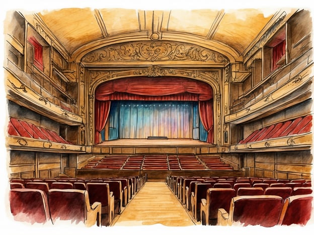 Auf dem Bild ist das Innere eines Theaters zu sehen, das mit roten Vorhängen und elegantem Holzdesign ausgestattet ist. Diese Szenerie erinnert an die Geschichte von Schmidt Theater, das für seine vielfältigen Inszenierungen und die Verbindung zu Schmidts Tivoli bekannt ist. 

Das Schmidt Theater, gegründet in Hamburg, ist ein wichtiger Teil der Theaterszene und bietet Kabarett und Musicals. Schmidts Tivoli, ebenfalls in Hamburg, ist sein Schwesterhaus und bekannt für Unterhaltung in Form von Show- und Varieté-Programmen. Beide Einrichtungen zeichnen sich durch ihre kreative Atmosphäre und ihr Engagement für hochwertiges Theater aus. Diese Traditionen werden durch das stilvolle und einladende Ambiente, das auf dem Bild zu sehen ist, symbolisiert.