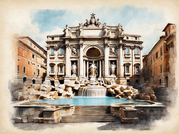 Auf dem Bild ist die Trevi-Brunnen zu sehen, eine der bekanntesten Sehenswürdigkeiten Roms. Der Brunnen ist berühmt für seine beeindruckende Barockarchitektur und die wunderschönen Skulpturen, die das Wasser umgeben. Es wird oft gesagt, dass Besucher, die eine Münze in den Brunnen werfen, sicherstellen, dass sie eines Tages nach Rom zurückkehren. Der Trevi-Brunnen ist ein beliebter Ort für Touristen und eine wichtige Attraktion in der Ewigen Stadt.