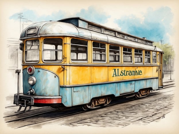 Auf dem Bild ist eine historische Straßenbahn zu sehen, die mit den Farben Gelb und Blau bemalt ist. Die Straßenbahn trägt den Schriftzug "Alsttranne". Die Alsterarkaden in Hamburg sind eine bekannte Attraktion, die von schönen Blicken auf die Alster und historischen Gebäuden umgeben sind. Die Umgebung könnte auf eine idyllische Atmosphäre hinweisen, die typisch für die Alsterregion ist und viele Besucher anzieht.