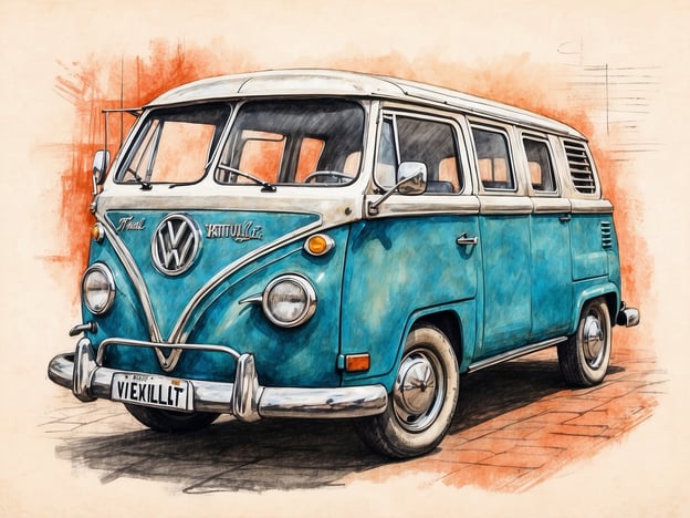 Auf dem Bild ist ein nostalgischer Volkswagen-Bus zu sehen, der in einer aquarellähnlichen Darstellung präsentiert wird. Dieses Fahrzeug, bekannt für seine ikonische Form und Geschichte, ist ein Symbol für Freiheit und Abenteuer, oft assoziiert mit Reisen und den Lebensstil der 1960er Jahre.

Das Museum als kulturelle Institution könnte eine solche Darstellung nutzen, um die Entwicklung des Automobildesigns und die gesellschaftlichen Veränderungen, die mit Fahrzeugen verbunden sind, zu veranschaulichen. Die Ausstellung könnte die Bedeutung des Volkswagen-Busses in der Popkultur sowie seine Rolle in der Mobilität und im Tourismus thematisieren, um Besuchern einen Einblick in die Geschichte und Kultur des automobilen Erbes zu geben.