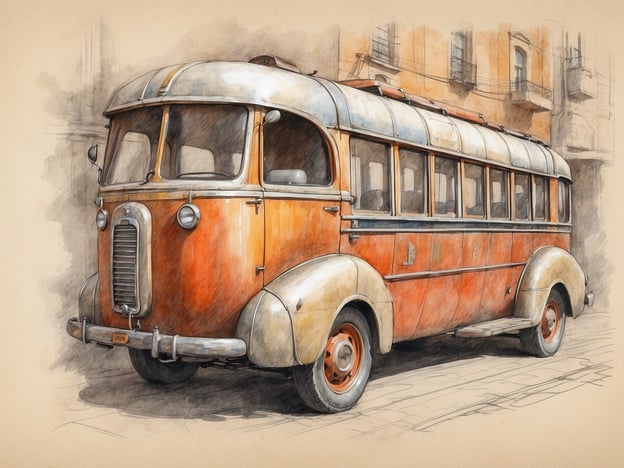 Auf dem Bild ist ein alter, orangefarbener Bus zu sehen. Er hat ein nostalgisches Design mit einer runden Front und großen Fenstern. Diese Art von Fahrzeug könnte in städtischen Gebieten genutzt worden sein, vielleicht für den Nahverkehr früherer Zeiten.

Für Reisen mit speziellen Bedürfnissen ist es wichtig, auf barrierefreie Transportmöglichkeiten zu achten, insbesondere bei älteren Fahrzeugen. Es könnte hilfreich sein, sich vorher über Zugänglichkeit zu informieren, wie zum Beispiel, ob der Bus über Rampen oder spezielle Sitzplätze verfügt.