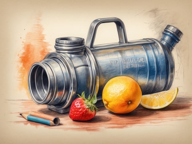 Auf dem Bild sind eine Edelstahlflasche, eine Erdbeere, eine orange Frucht und eine Zitronenscheibe zu sehen. Um gesundheitliche Probleme zu vermeiden, hier einige Tipps:

1. **Ausreichend Wasser trinken**: Die Edelstahlflasche erinnert daran, genug Flüssigkeit zu sich zu nehmen, um den Körper hydratisiert zu halten.

2. **Wert auf frisches Obst legen**: Obst wie Erdbeeren, Orangen und Zitronen sind reich an Vitaminen und Antioxidantien, die das Immunsystem unterstützen.

3. **Gesunde Ernährung fördern**: Eine ausgewogene Ernährung mit viel Obst und Gemüse kann helfen, das Risiko für chronische Krankheiten zu senken.

4. **Regelmäßige Bewegung**: Kombiniere gesunde Ernährung mit körperlicher Aktivität, um das allgemeine Wohlbefinden zu fördern.

Diese Tipps können dazu beitragen, die Gesundheit zu erhalten und zu verbessern.