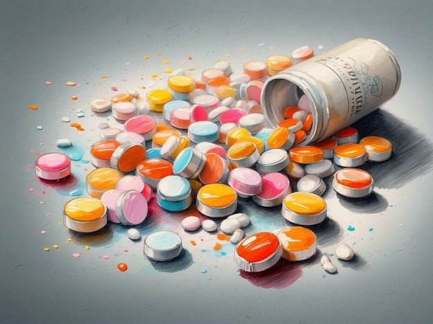 Auf dem Bild sind viele bunte Tabletten und Kapseln zu sehen, die aus einem umgekippten Fläschchen gefallen sind. 

Für eine Reiseapotheke sind die wichtigsten Medikamente folgende:

1. **Schmerzmittel** - wie Ibuprofen oder Paracetamol.
2. **Fiebermittel** - ebenfalls Ibuprofen oder Paracetamol.
3. **Magen-Darm-Medikamente** - z. B. Loperamid gegen Durchfall und rezeptfreie Antazida.
4. **Allergiemittel** - wie Antihistaminika.
5. **Erkältungs- und Hustenmittel** - z. B. Schleimlöser und Hustenstiller.
6. **Verbandsmaterial** - für kleinere Wunden oder Verletzungen.
7. **Desinfektionsmittel** - zur Wundreinigung.
8. **Reiseübelkeitstabletten** - bei gefährdeten Personen.

Diese Medikamente helfen, kleinere Gesundheitsprobleme während der Reise zu bewältigen.