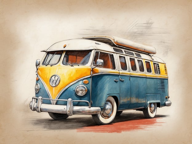 Auf dem Bild ist ein farbenfroher VW Bus zu sehen, der im Retro-Style gehalten ist. Dieser Bus, bekannt für seine ikonische Form und das freundliche Design, wird oft mit Reisen und Abenteuern assoziiert.

Für die Reiseapotheke sind hier einige praktische Extras, die nützlich sein könnten:

1. **Erste-Hilfe-Set**: Pflaster, antiseptische Tücher, Verband und Schere.
2. **Schmerzmittel**: Ibuprofen oder Paracetamol für Kopfschmerzen oder allgemeine Beschwerden.
3. **Reiseübelkeit**: Mittel gegen Übelkeit, wie Ingwerbonbons oder spezielle Tabletten.
4. **Durchfallmittel**: Medikamente zur Behandlung von Durchfall.
5. **Allergiemittel**: Antihistaminika für allergische Reaktionen.
6. **Wundsalbe**: Zur Behandlung kleinerer Verletzungen.
7. **Desinfektionsmittel**: Für die Hygiene unterwegs.
8. **Thermometer**: Zur Überprüfung der Körpertemperatur.

Diese Dinge können helfen, kleinere gesundheitliche Probleme während der Reise schnell zu lösen.