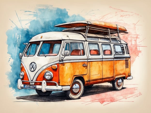 Auf dem Bild ist ein nostalgischer VW-Bus zu sehen, der oft mit Abenteuer und Freiheit assoziiert wird. In Bezug auf nachhaltiges Reisen kann dieser Bus als Symbol für eine Form des Reisens betrachtet werden, die einen engen Kontakt zur Natur und den Kulturen der Reiseziele fördert.

Ethische Aspekte des nachhaltigen Reisens beinhalten:
- **Respekt vor lokalen Kulturen**: Reisende sollten die Traditionen und Bräuche der Orten, die sie besuchen, respektieren und sich anpassen.
- **Umweltschutz**: Wenn solche Fahrzeuge genutzt werden, ist es wichtig, umweltfreundliche Optionen zu wählen, um den ökologischen Fußabdruck zu minimieren.

Kulturelle Aspekte beinhalten:
- **Förderung nachhaltiger Wirtschaft**: Indem Reisende lokale Produkte und Dienstleistungen unterstützen, helfen sie, die Wirtschaft der Gemeinschaften zu stärken.
- **Kulturerhalt**: Nachhaltiges Reisen kann dazu beitragen, das Erbe und die Kultur lokaler Gemeinschaften zu bewahren, indem es das Bewusstsein für deren Wert fördert.

Insgesamt steht der VW-Bus für ein Reisen, das Verantwortung und Achtsamkeit gegenüber der Umwelt und den Menschen vor Ort betont.