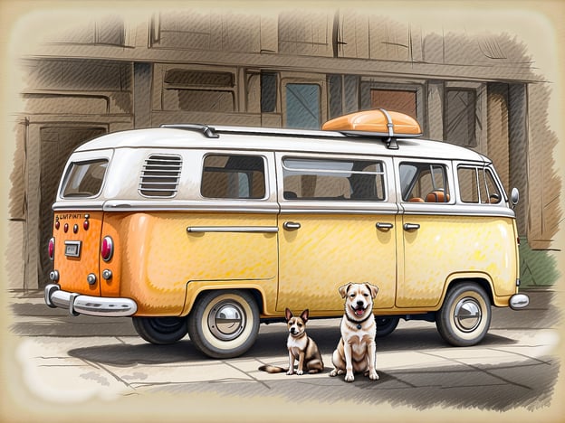 Auf dem Bild ist ein farbenfroher VW-Bus zu sehen, der vor einem Gebäude steht. Vor dem Bus sitzen zwei Hunde – ein kleiner und ein größerer.

Hier sind einige Tipps für die Anreise und das Reisen mit einem Hund:

1. **Vorbereitung**: Stellen Sie sicher, dass Ihr Hund gesund und reisefähig ist. Ein Besuch beim Tierarzt vor Reiseantritt ist empfehlenswert.

2. **Sicherer Transport**: Verwenden Sie eine geeignete Hundebox oder einen Sicherheitsgurt, um Ihren Hund während der Fahrt zu sichern. Dies trägt zur Sicherheit aller Insassen bei.

3. **Pausen einplanen**: Machen Sie regelmäßige Pausen, damit Ihr Hund sich erleichtern und bewegen kann. Ein kurzer Spaziergang ist ideal.

4. **Wasser und Futter**: Nehmen Sie ausreichend Wasser und Snacks für Ihren Hund mit, um unterwegs für sein Wohl zu sorgen.

5. **Bekanntmachung mit dem Ziel**: Wenn Sie an Ihrem Zielort ankommen, geben Sie Ihrem Hund Zeit, sich an die neue Umgebung zu gewöhnen.

6. **Hundegerechte Unterkünfte**: Überprüfen Sie im Voraus, ob Ihre Unterkunft hundefreundlich ist und welche Regeln es gibt.

Eine gut geplante Reise sorgt dafür, dass sowohl Sie als auch Ihr Hund eine angenehme Zeit haben!