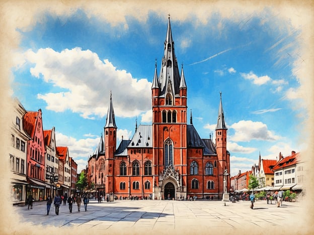 Auf dem Bild ist eine beeindruckende Backsteinkirche im gotischen Stil zu sehen, die möglicherweise das Rathaus oder eine große Kirche in einer Stadt Norddeutschlands darstellt. Solche Bauten sind typisch für norddeutsche Städte wie Lübeck oder Hamburg, wo der Backsteingotik ein wichtiger Teil des architektonischen Erbes ist.

In Lübeck befindet sich beispielsweise die berühmte St. Mary