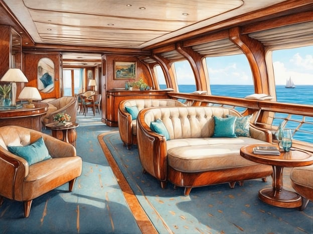 Auf dem Bild ist ein eleganter Raum auf einem Schiff zu sehen, der mit komfortablen Möbeln und einem Blick auf das Meer ausgestattet ist. Die Holzverkleidung und die harmonische Farbgestaltung sorgen für eine gemütliche Atmosphäre. 

Warum A-ROSA ALEA? A-ROSA bietet eine Kombination aus stilvollem Design und luxuriösem Komfort, ideal für entspannende Kreuzfahrten. Die elegante Innenausstattung lädt dazu ein, die Aussicht zu genießen und den Moment zu entspannen.