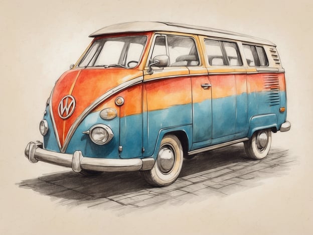 Auf dem Bild ist ein klassischer VW-Bus zu sehen, der durch seine auffällige, farbenfrohe Lackierung in Orange und Blau besticht. Dieser Bus ist nicht nur ein Symbol für Freiheit und Abenteuer, sondern bietet auch einen hohen Komfort für Reisen mit Familie und Freunden. Der großzügige Innenraum ermöglicht eine angenehme Fahrt, während die charakteristische Form und das nostalgische Design ein Gefühl von Gemütlichkeit und Service vermitteln, ideal für unvergessliche Roadtrips.