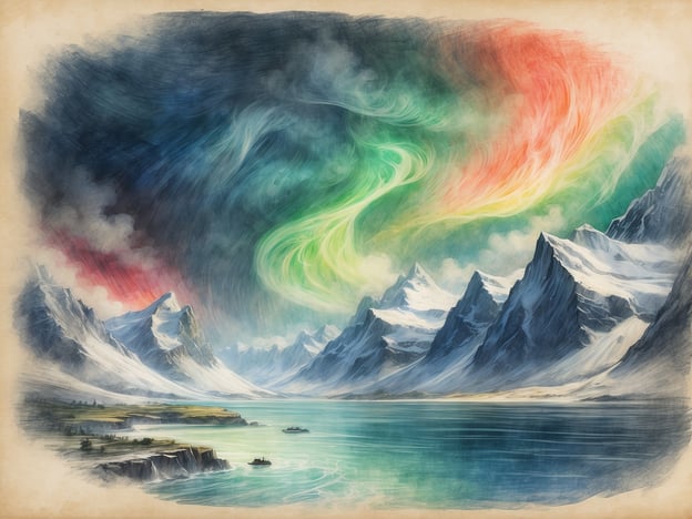 Auf dem Bild ist eine beeindruckende Landschaft mit schneebedeckten Bergen und einem schimmernden Gewässer zu sehen, unter einem Himmel, der von auroraähnlichen Lichtern in bunten Farben erleuchtet wird. Diese Szenerie erinnert an einige der spektakulärsten Sehenswürdigkeiten, die man auf einem Roadtrip durch Skandinavien erleben kann.

1. **Nordlichter in Tromsø, Norwegen** – Ein perfekter Ort, um die zauberhaften Nordlichter zu beobachten.
2. **Die Lofoten-Inseln, Norwegen** – Berühmt für ihre dramatische Landschaft mit Bergen und Fjorden, ideal für Outdoor-Aktivitäten.
3. **Geirangerfjord, Norwegen** – Ein UNESCO-Weltkulturerbe, bekannt für seine atemberaubenden Wasserfälle und steilen Klippen.
4. **Stockholm, Schweden** – Eine wunderschöne Stadt auf 14 Inseln, die eine reiche Geschichte und Kultur bietet.
5. **Lappland, Schweden/Finnland** – Ein großartiger Ort, um die unberührte Natur und die Sami-Kultur zu erleben.

Diese Orte bieten unvergessliche Erlebnisse und spektakuläre Ausblicke, die das Bild perfekt widerspiegeln.