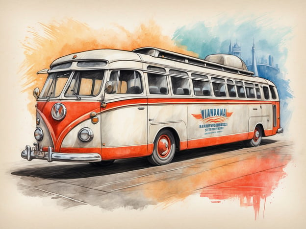 Auf dem Bild ist ein retro Bus zu sehen, der wahrscheinlich für eine Veranstaltung oder einen Roadtrip genutzt wird. Solche Fahrzeuge sind oft Teil von Musikfestivals, Straßenfeste oder Vintage-Messen, wo nostalgische Gefährte bewundert werden. Man könnte sich vorstellen, dass der Bus für eine Tour zu Sehenswürdigkeiten oder für ein Camping-Abenteuer genutzt wird, eventuell auch für private Feiern oder Hochzeiten, um Gästen ein besonderes Erlebnis zu bieten.