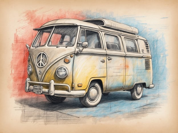 Auf dem Bild ist eine illustration eines alten VW-Busses zu sehen, der in Gelb und anderen Farben gestaltet ist. Er hat ein markantes Design und einen charakteristischen Frieden Symbol. 

Eine Reisehaftpflichtversicherung ist eine Versicherung, die Schutz bietet, falls im Ausland Schaden verursacht wird, sei es an Dritten oder deren Eigentum. Diese Versicherung kann wichtig sein, um finanzielle Risiken während einer Reise abzusichern.