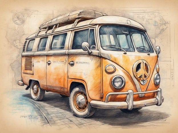 Auf dem Bild ist ein klassischer orangefarbener Volkswagen-Bus zu sehen, der oft mit Reisen und Abenteuer assoziiert wird. Diese Art von Fahrzeug ist ideal für Roadtrips und campingartige Reisen. Wenn du eine solche Reise planst, ist es ratsam, eine Reiseversicherung abzuschließen, um für unerwartete Ereignisse abgesichert zu sein.