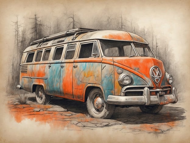 Auf dem Bild ist ein alter Volkswagen-Bus zu sehen, der von der Zeit und der Natur gezeichnet ist. Er steht in einer von Nebel umhüllten, verlassenen Umgebung, umgeben von abgestorbenen Bäumen und einer unheimlichen Stille. Der bunte Farbauftrag des Busses, der verrostete und verwitterte Zustand, vermittelt ein Gefühl der Nostalgie und erzählt Geschichten vergangener Abenteuer und Reiseerlebnisse. Diese Szenerie lädt dazu ein, über die Geschichte des Fahrzeugs und die Menschen, die es einmal genutzt haben, nachzudenken—ein eindrucksvolles Beispiel für die faszinierende Welt der Lost Places.