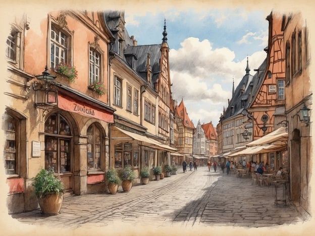 Auf dem Bild ist eine malerische Straßenansicht zu sehen, die mit hübschen, historischen Gebäuden gesäumt ist. Diese Architektur erinnert an die charmanten Altstadtgassen, die man in vielen deutschen Städten finden kann. Café-Terrassen sind zur linken Seite angeordnet, und einige Passanten schlendern gemütlich die Straße entlang. 

Zwickau - eine Stadt mit verborgenen Schätzen - ist bekannt für ihre beeindruckende Altstadt und bietet viele solcher schönen Ecken, wo man die historische Atmosphäre genießen kann.