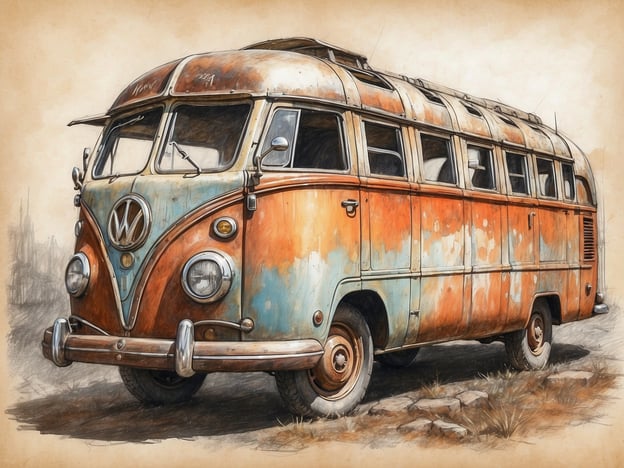 Auf dem Bild ist ein alter, verrosteter VW-Bus zu sehen, der an die Vergangenheit erinnert. Solche Fahrzeuge sind oft Teil der Geschichte von sogenannten "Lost Places", Orten, die einst lebendig und voller Aktivitäten waren, aber dann aufgegeben wurden. 

Der VW-Bus könnte einst das Symbol für Freiheit und Abenteuer gewesen sein, wenn er durch unbekannte Landschaften fuhr. Heute steht er als Relikt einer anderen Zeit, umgeben von Natur und dem Zahn der Zeit. Diese "Lost Places" erzählen Geschichten von Menschen, die dort gelebt haben, von Erinnerungen, die nun in der Stille verweilen, und von einem Lebensstil, der im hektischen heutigen Alltag oft verloren gegangen ist. Die Szenerie weckt nostalgische Gefühle und regt dazu an, über die Vergänglichkeit von Dingen und die Spuren, die sie hinterlassen, nachzudenken.