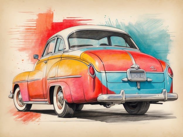 Auf dem Bild ist ein buntes Retro-Auto zu sehen, das eine auffällige Farbkombination aus Orange, Pink und Blau hat. Es handelt sich um ein klassisches Modell, was nostalgische Gefühle weckt. Diese Art von Auto könnte gut in einem Stadtteil wie Stühlinger wirken, wo kreative und kunstvolle Elemente im Stadtbild oft geschätzt werden. In Stühlinger könnte ein solches Auto beispielsweise auf den Straßen oder bei einem lokalen Event gesehen werden, um den einzigartigen Charakter des Viertels zu unterstreichen.