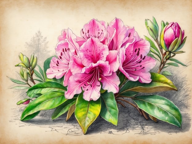 Auf dem Bild sind wunderschöne, pinkfarbene Rhododendronblüten und grüne Blätter zu sehen. Für Naturbegeisterte bieten sich Aktivitäten wie das Fotografieren dieser Blüten in ihrem natürlichen Habitat, das Erforschen botanischer Gärten oder das Anpflanzen von Rhododendren im eigenen Garten an. Außerdem könnte man eine Wanderung durch einen Wald unternehmen, um verschiedene Blumen und Pflanzen zu entdecken.