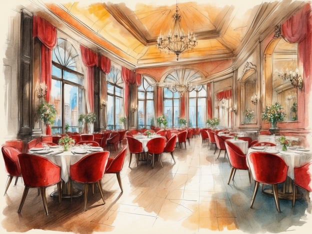 Auf dem Bild ist ein elegantes Restaurant mit roten Stühlen und festlich gedeckten Tischen zu sehen. Große Fenster sorgen für einen lichtdurchfluteten Raum und einen schönen Ausblick. 

Kulinarische Highlights auf einem Schiff könnten hier beispielsweise exquisite Menüs mit frischen Meeresfrüchten, hausgemachten Pasta-Spezialitäten oder internationalen Delikatessen umfassen. Außerdem könnten Themenabende mit regionaler Küche, verführerische Dessertbuffets und eine erlesene Weinauswahl das kulinarische Erlebnis abrunden.