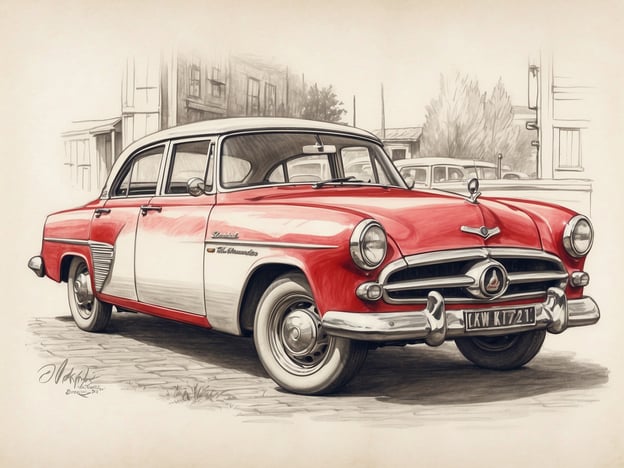 Auf dem Bild ist ein klassisches Auto in Rot und Weiß zu sehen. Es hat einen nostalgischen Charakter und könnte mit der Ära der 1950er Jahre verbunden sein. Die kulinarische Vielfalt entdecken könnte sich hier auf die verschiedenen Geschmäcker und Stile beziehen, die durch Reisen und kulturellen Austausch entstehen, ähnlich wie verschiedene Auto-Designs die Entwicklungen in der Automobilgeschichte widerspiegeln.