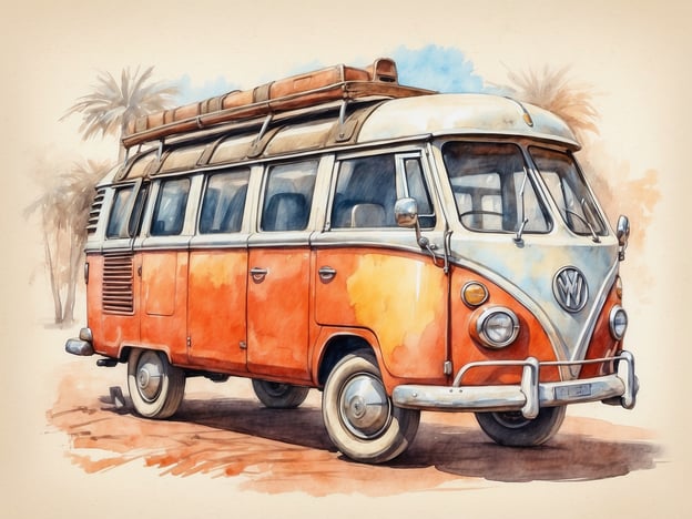 Auf dem Bild ist ein orange-weißer VW-Bus zu sehen, der oft mit Reisen und Abenteuern assoziiert wird. Solch ein Fahrzeug kann ideal für Landausflüge und Aktivitäten wie Camperreisen, Roadtrips oder Surftrips genutzt werden. 

Mit einem VW-Bus könnten Gruppen von Freunden oder Familien die Küste entlang fahren, Campingplätze erkunden oder verschiedene Sehenswürdigkeiten besichtigen. Zudem bietet er genügend Platz für Gepäck, Spiele und kulinarische Vorräte für Picknicks in der Natur. Das Bild vermittelt ein Gefühl von Freiheit und Abenteuerlust, das mit unvergesslichen Erlebnissen verbunden ist.