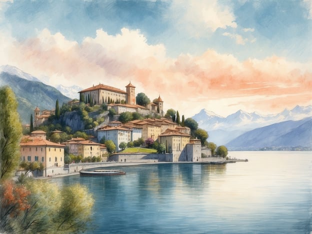 Auf dem Bild ist ein malerischer Blick auf Cannero Riviera am Lago Maggiore zu sehen. Die Szenerie ist geprägt von charmanten, pastellfarbenen Häusern, die sanft am Ufer des Sees liegen, während der imposante Hintergrund von Bergen und einer beeindruckenden Bergkulisse dominiert wird. Das Bild vermittelt eine idyllische Atmosphäre mit klarem Wasser, üppigem Grün und einer sanften Beleuchtung, die an einen schönen Sonnenuntergang erinnert.

Die Geschichte von Cannero Riviera reicht bis in die römische Zeit zurück und ist bekannt für ihre historische Architektur und die traumhaften Gärten. Der Ort hat sich über die Jahre zu einem beliebten Reiseziel entwickelt, das Touristen mit seiner naturnahen Schönheit und dem reichen kulturellen Erbe anzieht. Die Burgen und alten Villen, die oft auf den Hügeln zu finden sind, erzählen von der reichen Geschichte und dem Leben vergangener Zeiten in dieser bezaubernden Region.