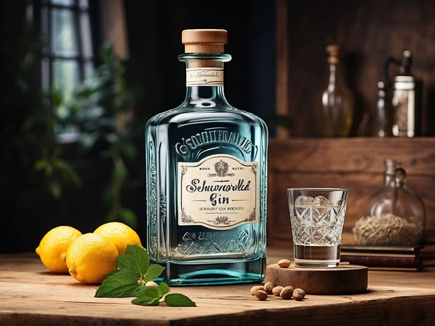 Auf dem Bild ist eine Flasche Schwarzwald Gin zu sehen, die auf einem rustikalen Holztisch steht. Der Gin ist in einer eleganten, klaren Flasche mit einer ansprechenden Etikettierung präsentiert. Um die Flasche herum liegen frische Zitronen und einige Kräuter, während ein Glas mit Eiswürfeln neben der Flasche platziert ist. 

Die Geschichte des Schwarzwald Gins ist eng mit der Region verbunden, die für ihre reiche Flora und traditionellen Destillationsmethoden bekannt ist. Die Prinzipien der Handwerkskunst und die Verwendung lokaler Botanicals geben diesem Gin seinen einzigartigen Charakter, der die Aromen des Schwarzwalds einfängt. Die Kombination aus Wacholder, Zitrusfrüchten und anderen Kräutern sorgt für ein frisches, aromatisches Geschmackserlebnis, das die Mystik und Schönheit der deutschen Natur widerspiegelt.