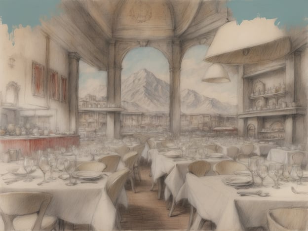 Auf dem Bild ist ein elegantes Restaurant zu sehen, das eine einladende Atmosphäre ausstrahlt. Die weißen Tischdecken und die aufwendig gedeckten Tische deuten auf eine gehobene kulinarische Erfahrung hin. 

Die großen Fenster bieten einen Ausblick auf hügelige Landschaften oder Berge, was das gastronomische Erlebnis mit einem Hauch von Natur verbindet. Das Ambiente scheint ideal für ein romantisches Dinner oder ein festliches Familienessen zu sein, während die Gläser und die feine Tableware Vorfreude auf exquisite Speisen und hochwertige Getränke wecken. 

Vielleicht könnten hier regionale Spezialitäten wie hausgemachte Pasta, frische Meeresfrüchte oder delikate Desserts serviert werden, begleitet von erlesenen Weinen.