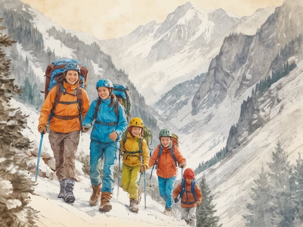 Auf dem Bild sind eine Gruppe von Personen, die mit Rucksäcken eine schneebedeckte Berglandschaft in den Alpen erklimmen. Es sieht nach einem Familienausflug aus, da sowohl Erwachsene als auch Kinder dabei sind.

Hier sind einige Tipps zur Planung und Organisation eines Familienurlaubs in den Alpen:

1. **Reiseziel auswählen**: Entscheidet euch für eine Region, die für alle Familienmitglieder geeignet ist, z.B. Tirol, Allgäu oder das Berner Oberland.

2. **Unterkunft buchen**: Sucht nach familienfreundlichen Unterkünften, wie Ferienwohnungen oder Hotels mit speziellen Angeboten für Kinder. Viele bieten Spielplätze oder Kinderbetreuung an.

3. **Aktivitäten planen**: Informiert euch über geeignete Wanderwege und Ausflugsziele. Achtet auf kinderfreundliche Trails und plant ausreichend Pausen ein.

4. **Ausrüstung vorbereiten**: Stellt sicher, dass jeder passende Outdoor-Bekleidung und Ausrüstung hat. Dazu gehören feste Schuhe, wetterfeste Kleidung und Rucksäcke.

5. **Sicherheitsmaßnahmen**: Besprecht Sicherheitsregeln beim Wandern und informiert euch über Wetterbedingungen. Tragt in abgelegenen Gebieten ein Erste-Hilfe-Set bei euch.

6. **Gemeinsame Zeit genießen**: Plant auch Zeit für gemeinsame Aktivitäten wie Spieleabende oder Lagerfeuer ein, um den Urlaub zu einem unvergesslichen Erlebnis zu machen.

Mit diesen Tipps wird euer Familienurlaub in den Alpen ein schöner und entspannender Ausflug!