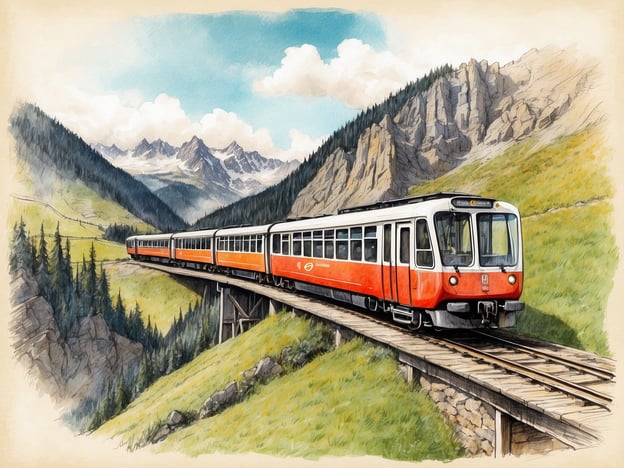 Auf dem Bild ist eine Bahn zu sehen, die wahrscheinlich eine historische oder malerische Darstellung der Höllentalbahn im Schwarzwald symbolisiert. 

Die Höllentalbahn hat eine große Bedeutung für die Region Schwarzwald. Sie bildet eine wichtige Verkehrsachse, die die idyllische Landschaft mit anderen Städten und Regionen verbindet. Durch ihre malerischen Strecken und atemberaubenden Ausblicke auf die Natur zieht die Bahn zahlreiche Touristen an, die die Schönheit des Schwarzwalds erleben möchten. Zudem fördert sie den regionalen Wirtschaftszweig, indem sie den Zugang zu Wanderwegen und Freizeitmöglichkeiten erleichtert, was den örtlichen Gastronomie- und Einzelhandelsbetrieben zugutekommt.