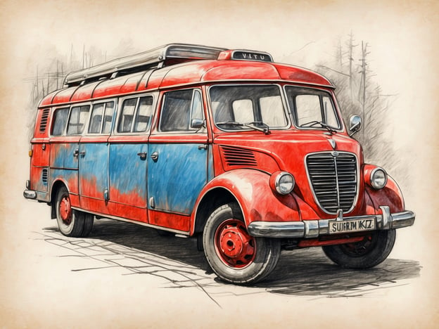 Auf dem Bild ist ein rot-blauer Oldtimer-Bus zu sehen. Der Bus hat ein klassisches Design mit großen Fenstern und einer auffälligen Farbgestaltung. 

Wenn Sie eine Traueranzeige im Südkurier veröffentlichen möchten, können Sie folgendes beachten:

1. **Textgestaltung**: Halten Sie den Text respektvoll und einfühlsam. Beginnen Sie mit dem Namen der verstorbenen Person, gefolgt von Geburts- und Sterbedatum.
2. **Persönliche Note**: Fügen Sie eine kurze Biografie oder persönliche Erinnerungen hinzu.
3. **Details zur Beerdigung**: Geben Sie Informationen zur Trauerfeier oder Beerdigung an, einschließlich Datum, Uhrzeit und Ort.
4. **Kontakt**: Optional können Sie Kontaktinformationen für Trauergäste angeben.

Veröffentlichen Sie die Traueranzeige rechtzeitig, damit Familie und Freunde informiert sind.