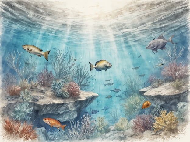 Auf dem Bild ist eine Unterwasserlandschaft zu sehen, die mit bunten Fischen und Korallenriffen belebt ist. Das Licht fällt sanft durch die Wasseroberfläche und schafft eine wunderschöne Atmosphäre. Diese Szenerie erinnert an das Taucherparadies Sansibar, wo man eine beeindruckende Unterwasserwelt mit einer Vielzahl von Meereslebewesen und lebhaften Korallen entdecken kann.