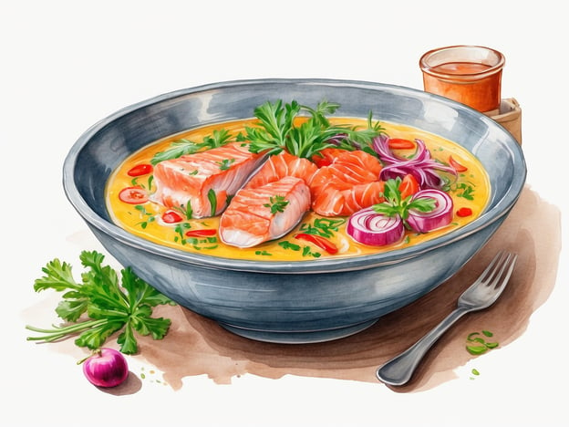 Auf dem Bild ist eine köstliche Suppe zu sehen, die mit frischem Lachs zubereitet wurde. In Hohwacht, einer schönen Küstenregion, werden oft aromatische Fischgerichte angeboten, die die Meeresfrüchte der Ostsee perfekt zur Geltung bringen. Die Suppe könnte mit frischen Kräutern, Zwiebeln und vielleicht sogar einigen lokalen Gemüsesorten, wie Radieschen oder Petersilie, angereichert sein, um den Geschmack zu verfeinern. Diese Zutaten machen das Gericht nicht nur schmackhaft, sondern auch nahrhaft und gesund.