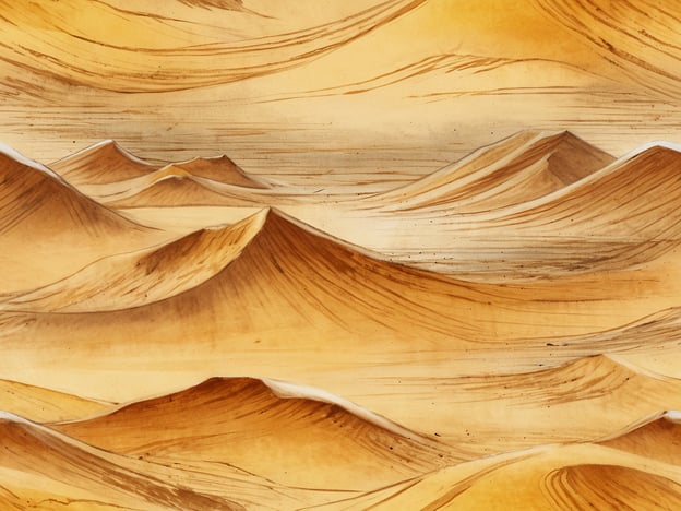 Auf dem Bild ist die beeindruckende Sahara-Wüste zu sehen. Die Sanddünen erstrecken sich in sanften Wellen, und die Farbnuancen variieren zwischen verschiedenen Gold- und Brauntönen. Die Formen der Dünen und die Strukturen im Sand erzeugen eine harmonische und zugleich faszinierende Landschaft.