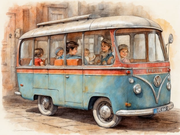 Auf dem Bild ist ein alter Volkswagen-Bus zu sehen, in dem eine Gruppe von Kindern und Erwachsenen sitzt. Es scheint eine fröhliche Szene zu sein, die nostalgische Erinnerungen weckt.

Bezüglich der Kreuzfahrtanbieter, die am besten für Familien geeignet sind, empfehle ich:

1. **Disney Cruise Line**: Ideal für Familien mit Kindern, bietet zahlreiche Aktivitäten, Shows und Themenpartys.
2. **Royal Caribbean**: Bekannt für ihre familienfreundlichen Annehmlichkeiten, wie Wasserparks und Kletterwände.
3. **Carnival Cruise Line**: Bietet ein umfangreiches Unterhaltungsprogramm und kinderfreundliche Optionen.
4. **Norwegian Cruise Line**: Flexibel in der Essenszeitgestaltung und ermöglicht eine Vielzahl an Aktivitäten für alle Altersgruppen.

Diese Anbieter legen besonderen Wert auf Familienfreundlichkeit und bieten oftmals spezielle Programme für Kinder.