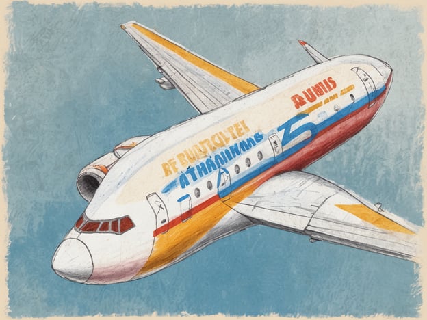 Auf dem Bild ist ein Flugzeug zu sehen, das in einem stilisierten, grafischen Design dargestellt ist. Es hat eine bunte Farbgebung, die Gelb, Rot und Blau umfasst, sowie einen Schriftzug auf der Seite.

Für Sparmöglichkeiten bei der Anreise mit dem Flugzeug kann man die folgenden Tipps beachten:

1. **Frühzeitig buchen**: Flüge sind oft günstiger, je früher man sie bucht.
2. **Flexible Reisedaten**: Vergleiche verschiedene Abflug- und Rückflugtermine, um die besten Preise zu finden.
3. **Vergleichsseiten nutzen**: Plattformen wie Skyscanner oder Kayak helfen, die Preise verschiedener Fluggesellschaften zu vergleichen.
4. **Newsletter abonnieren**: Viele Airlines bieten spezielle Angebote und Rabatte an.
5. **Low-Cost-Carrier**: In Betracht ziehen, mit günstigen Fluggesellschaften zu fliegen.
6. **Flughafenwahl**: Manchmal sind Flüge von kleineren oder weniger frequentierten Flughäfen günstiger.

Diese Tipps können helfen, die Reisekosten zu senken.