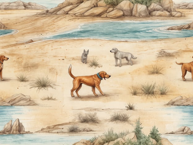 Auf dem Bild sind mehrere Hunde zu sehen, die an einem Strand mit Wasser und Felsen unterwegs sind. Einige Hunde scheinen umherzulaufen und die Umgebung zu erkunden. Dies könnte eine ideale Umgebung sein, um mit Hunden zu spielen, spazieren zu gehen oder sogar im Wasser zu planschen. Aktivitäten wie das Werfen von einem Ball, das Spielen im Sand oder gemeinsames Schnüffeln in der Natur wären hier wunderbar möglich.